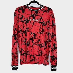 Upstanders Red Black Marbled‎ Print Embroidered Sinner Shirt Size Small